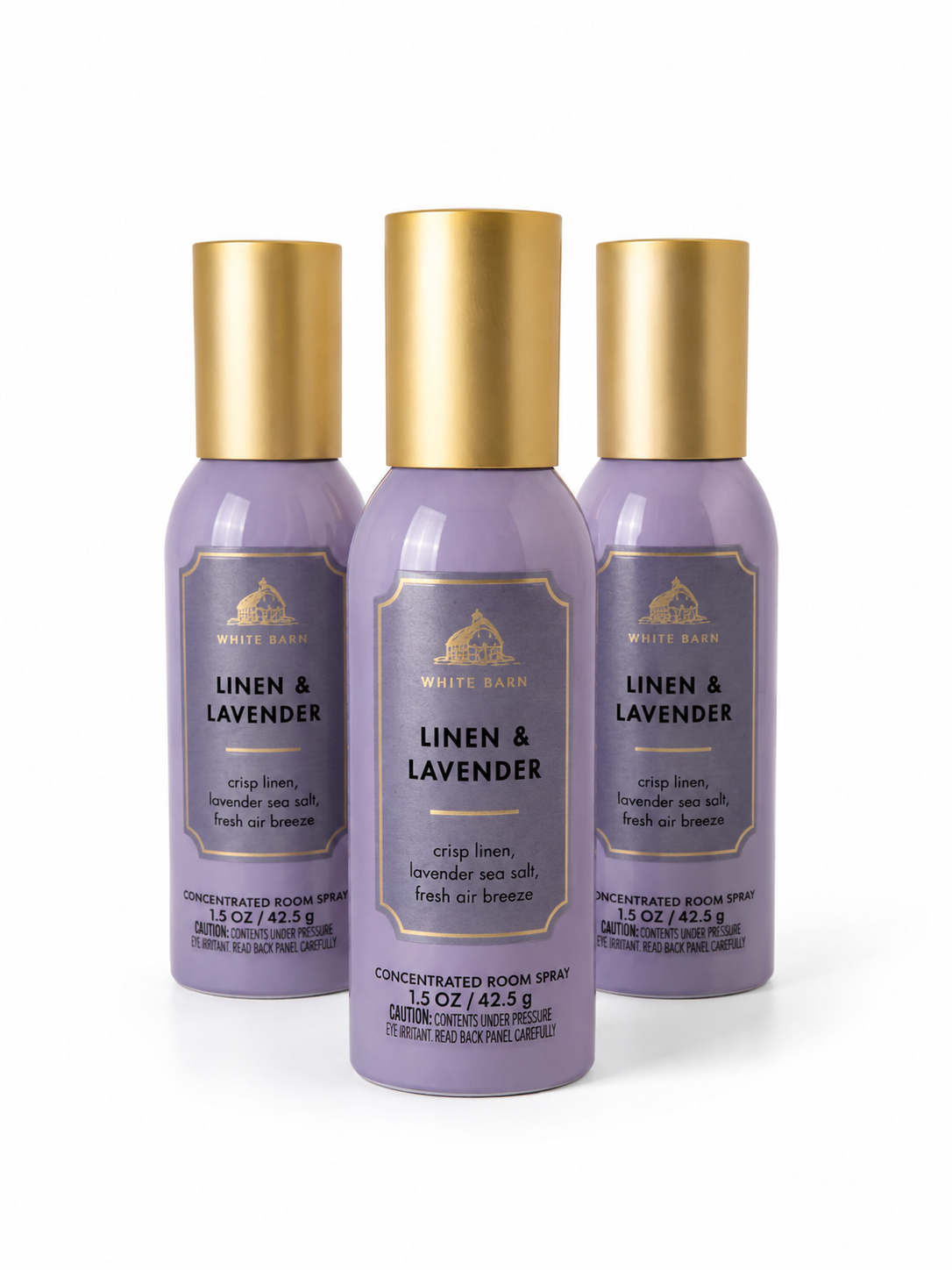 White Barn LINEN & LAVENDER Concentrated Room Spray 3-Pack bundle 1.5 oz each featuring crisp linen lavender sea salt and fresh air breeze home fragrance collection