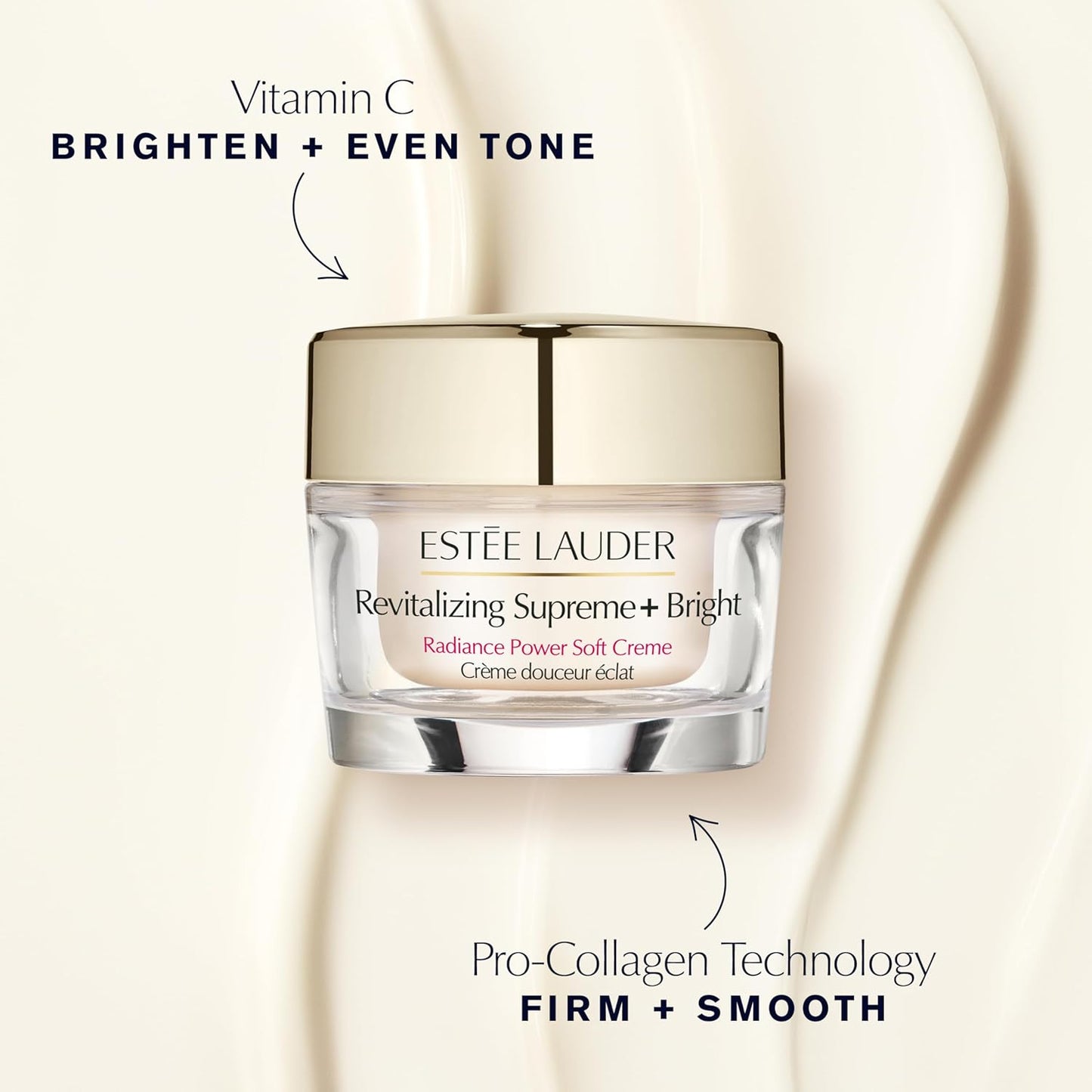 Luxury brightening skincare routine featuring Estée Lauder Bright Radiance Power Soft Cream vitamin C moisturizer for radiant skin