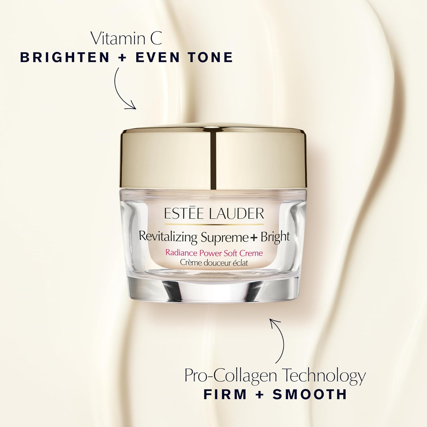 Luxury brightening skincare routine featuring Estée Lauder Bright Radiance Power Soft Cream vitamin C moisturizer for radiant skin