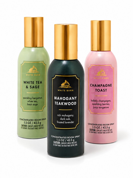 Bath & Body Works room spray 3 pack MAHOGANY TEAKWOOD WHITE TEA & SAGE CHAMPAGNE TOAST 1.5 oz each home fragrance air freshener bundle