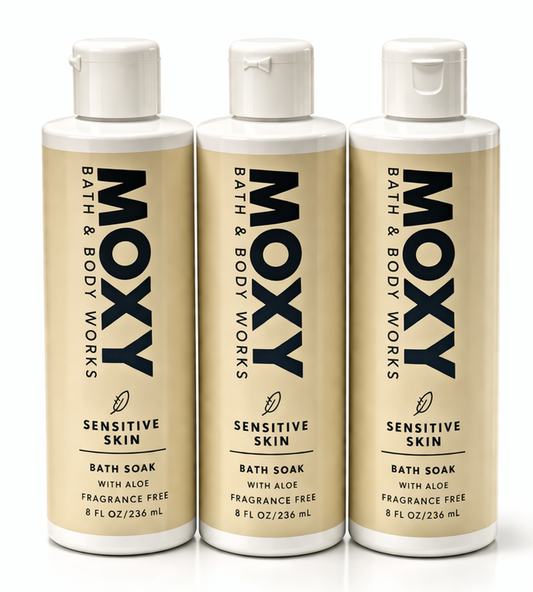 MOXY bath soak 3 pack 8 oz Bath & Body Works sensitive skin fragrance free with aloe gentle soothing bath product