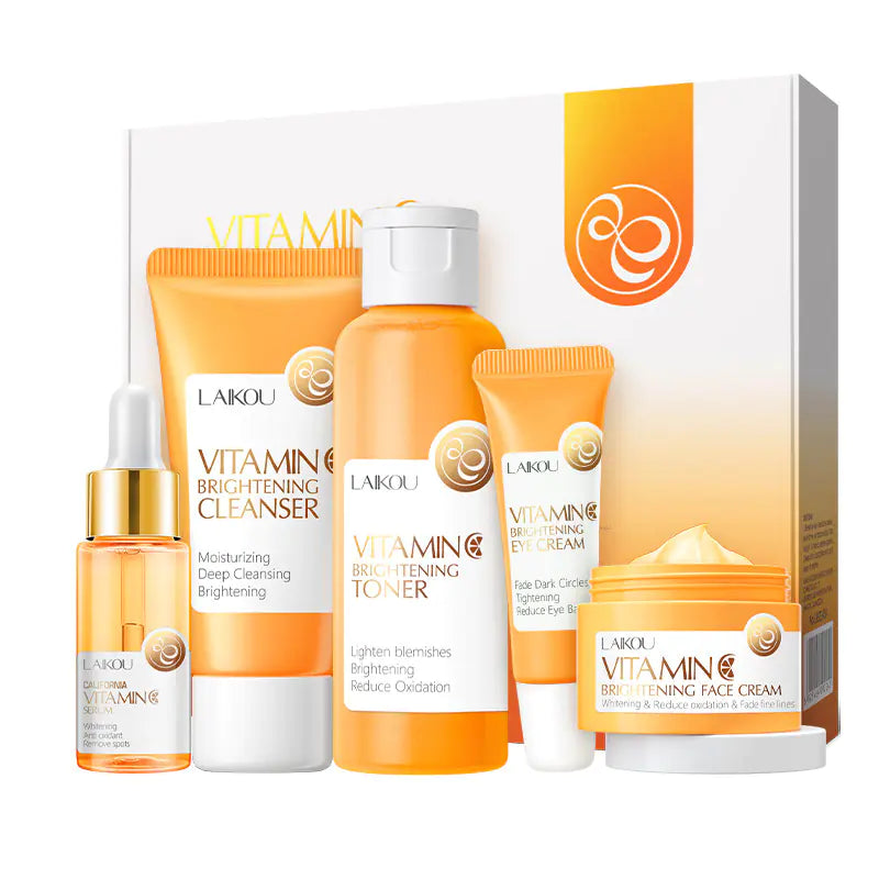 Vitamin C glow skincare set with cleanser, toner, serum and cream for brighter radiant skin routine
