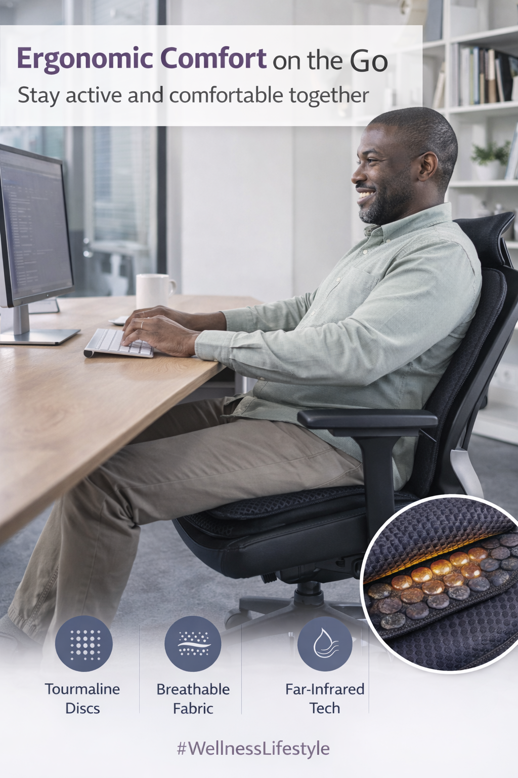 NIKKEN Kenko Seat Magnetic Wellness Seat Cushion with NIKKEN magnetic wellness design - premium magnetic wellness seat cushion product image 2