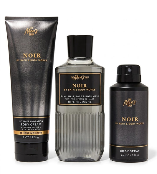 NOIR Bath & Body Works Men’s 3-Step Set with Body Cream 8 oz, 3-in-1 Hair Face Body Wash 10 fl oz and Body Spray 3.7 oz – premium masculine fragrance bundle by My Wrinkles Gone