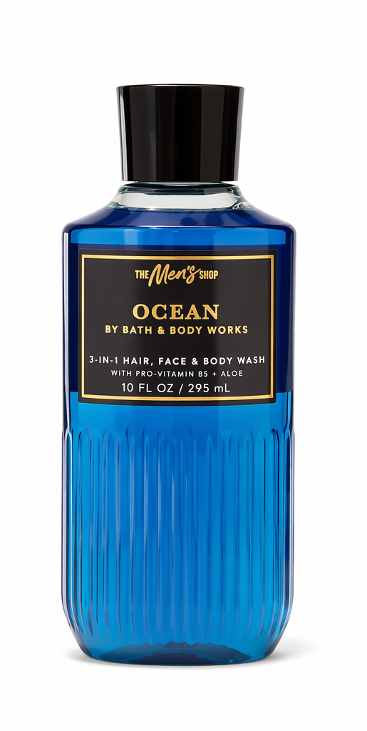 OCEAN Bath & Body Works 3-in-1 Hair Face Body Wash 10 oz men shower gel aloe vitamin B5 white background