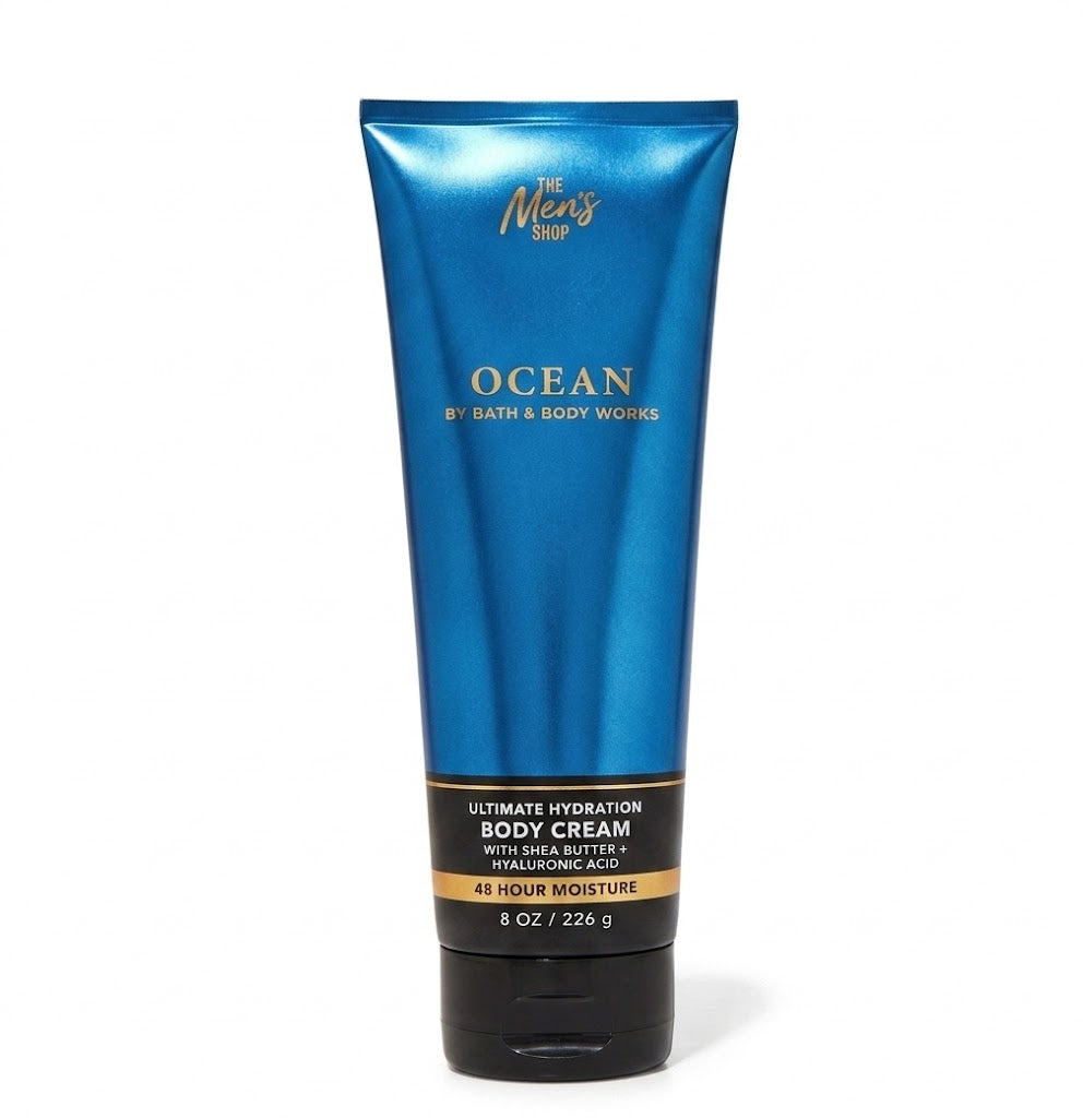 OCEAN Bath & Body Works Body Cream 8 oz for men hydrating lotion shea butter hyaluronic acid white background