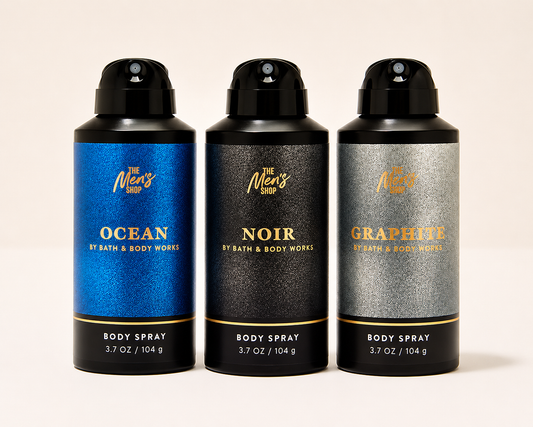 Bath & Body Works Men's Body Spray 3-Pack featuring OCEAN NOIR and GRAPHITE body sprays 3.7 oz each authentic men's fragrance collection