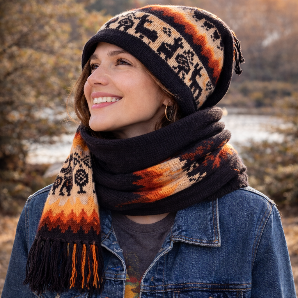 Peruvian Alpaca Wool Chullo Scarf – One Piece Andean Winter Hat & Neck Warmer | My Wrinkles Gone
