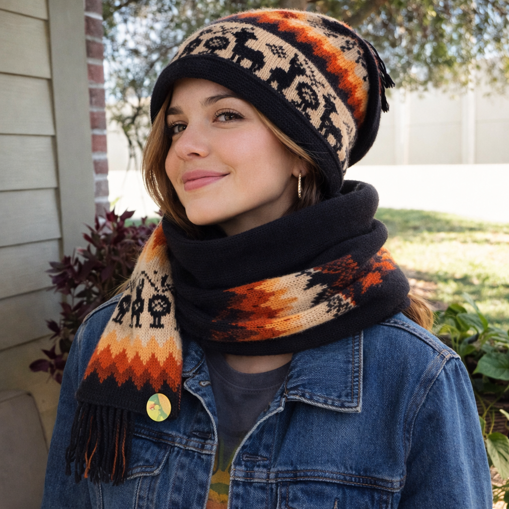 Peruvian Alpaca Wool Chullo Scarf – One Piece Andean Winter Hat & Neck Warmer | My Wrinkles Gone