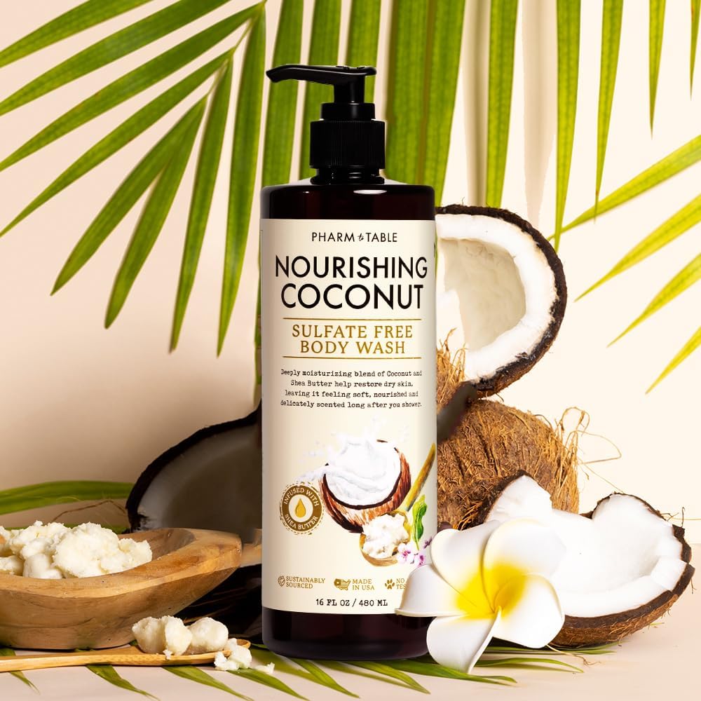 Rich lather from PHARM TO TABLE Nourishing Coconut Body Wash for daily cleansing