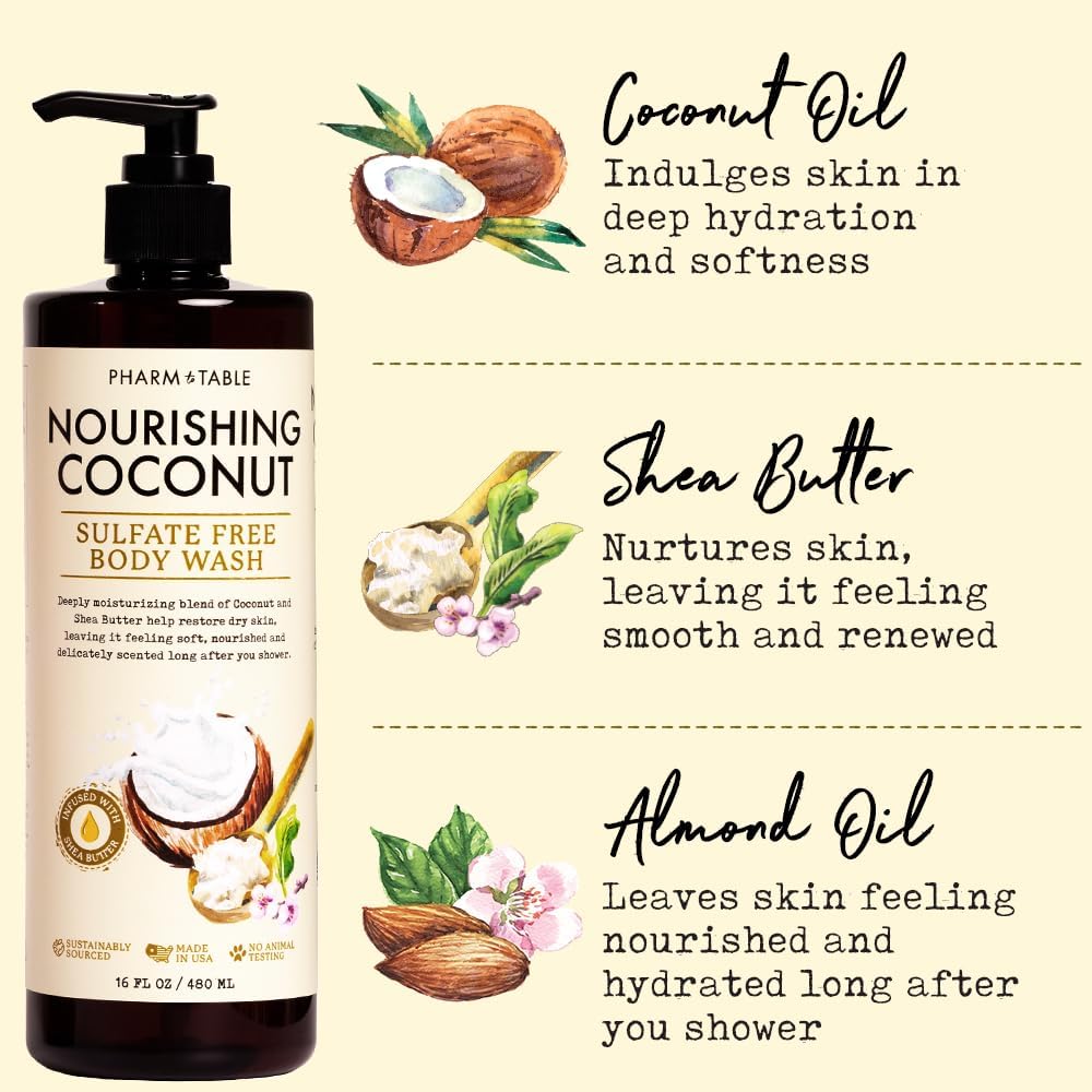 PHARM TO TABLE Coconut Body Wash sulfate-free formula and product highlights