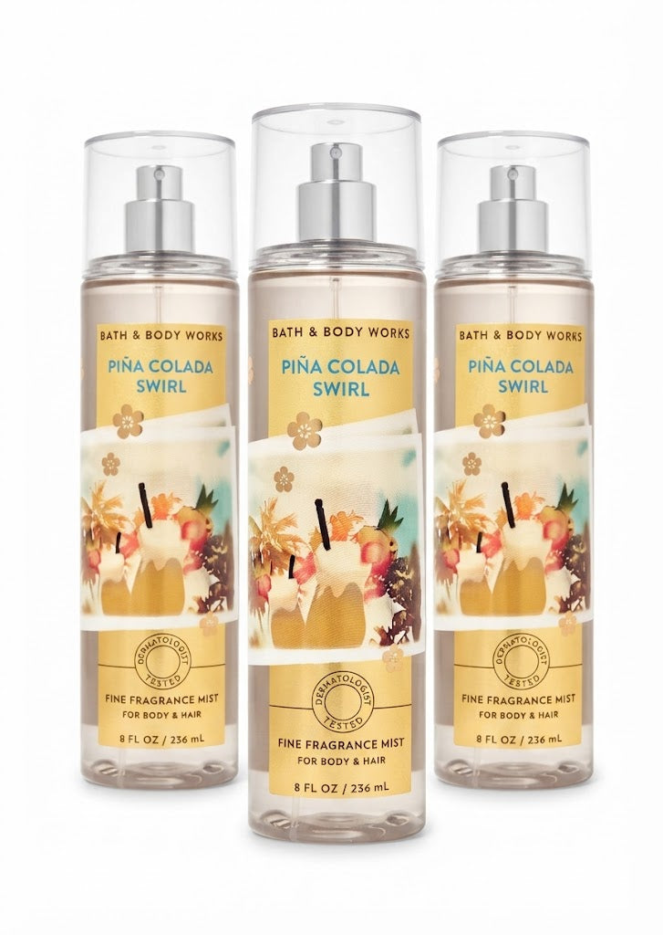Bath & Body Works PIÑA COLADA SWIRL Fine Fragrance Mist 3-pack with three 8 oz bottles