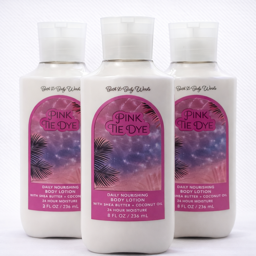 PINK TIE DYE Bath & Body Works Body Lotion 3-Pack 8 oz Each – Hydrating Moisturizer Set Smooth Skin Free Shipping USA