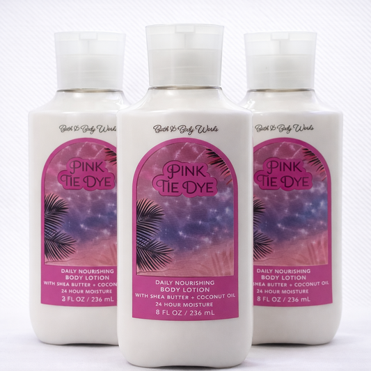 PINK TIE DYE Bath & Body Works Body Lotion 3-Pack 8 oz Each – Hydrating Moisturizer Set Smooth Skin Free Shipping USA
