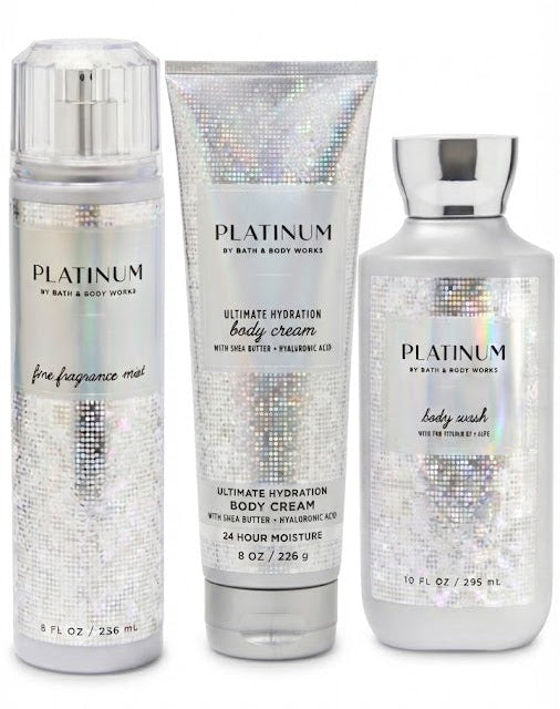 Bath & Body Works PLATINUM 3 Step Set with Body Wash, Body Cream and Fine Fragrance Mist