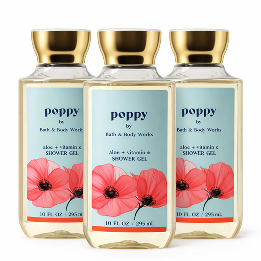 Body Wash Pack of 3 – POPPY 10 FL OZ / 295 ML | SHOWER GEL – Gentle Daily Cleanser – 10 fl oz Each