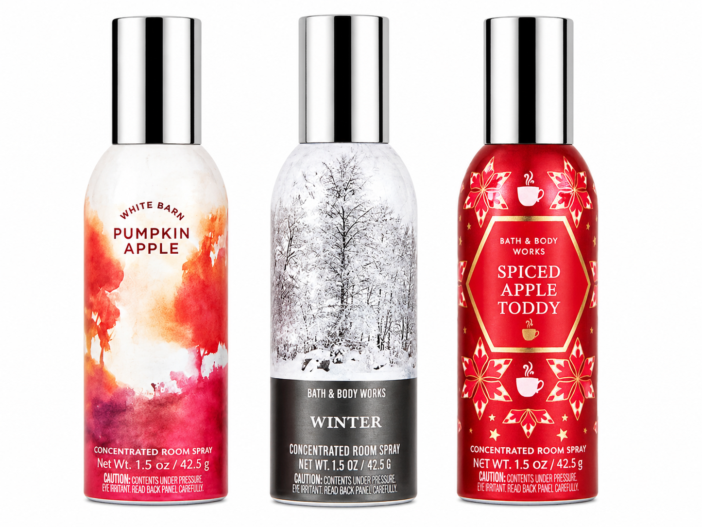 Bath & Body Works room spray 3 pack PUMPKIN APPLE WINTER SPICED APPLE TODDY 1.5 oz each cozy fresh home fragrance bundle