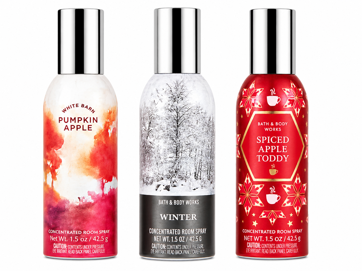 Bath & Body Works room spray 3 pack PUMPKIN APPLE WINTER SPICED APPLE TODDY 1.5 oz each cozy fresh home fragrance bundle