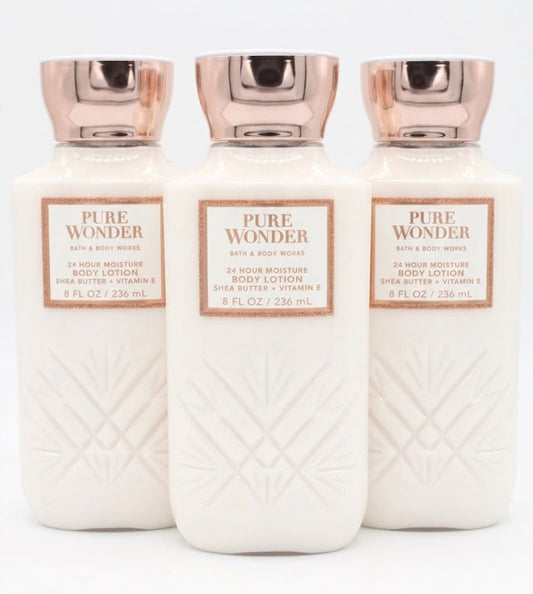 Bath & Body Works PURE WONDER body lotion 3 pack 8 fl oz 236 mL moisturizing lotion shea butter vitamin E hydrating skincare bundle MWG