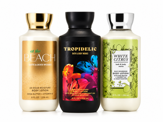 Rare Bath & Body Works body lotion bundle with TROPIDELIC WHITE CITRUS and AT THE BEACH