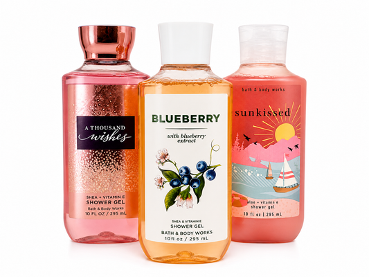 Rare Bath & Body Works shower gel bundle with SUNKISSED BLUEBERRY and A THOUSAND WISHES