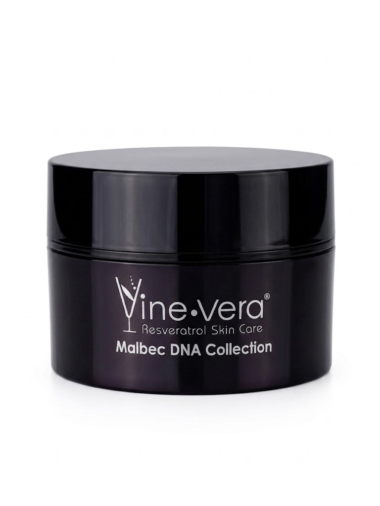 Luxury resveratrol anti aging capsules skincare jar front view Malbec DNA formula premium serum capsules