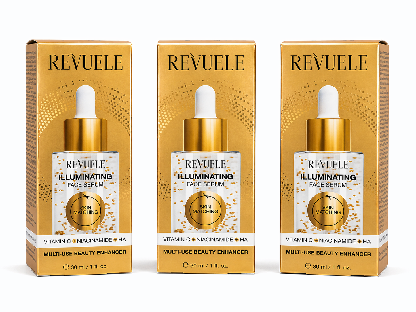 Revuele Illuminating Face Serum 3 pack Vitamin C Niacinamide HA 30ml skincare bundle anti aging brightening serum set