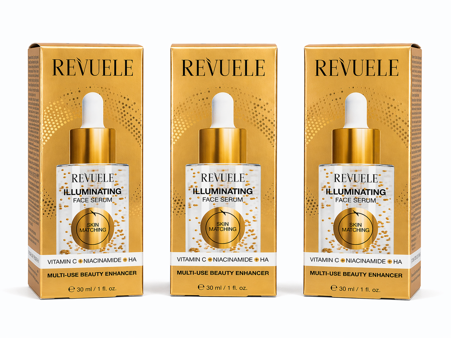 Revuele Illuminating Face Serum 3 pack Vitamin C Niacinamide HA 30ml skincare bundle anti aging brightening serum set