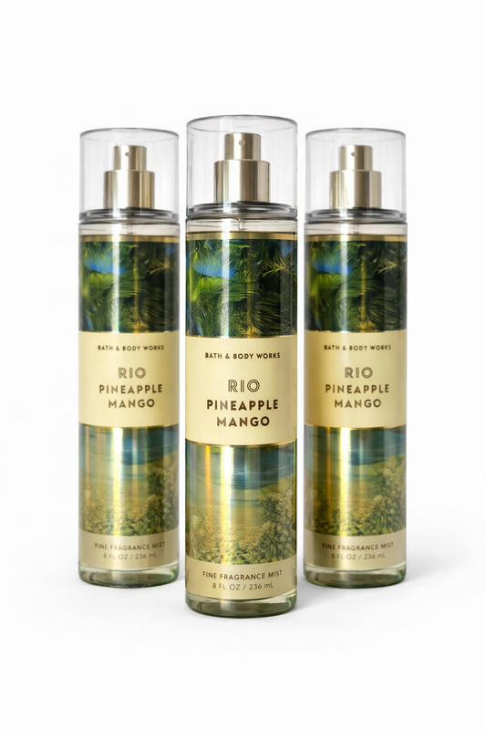 Bath & Body Works RIO PINEAPPLE MANGO Fine Fragrance Mist 3-Pack bundle 8 oz each tropical body and hair fragrance spray collection