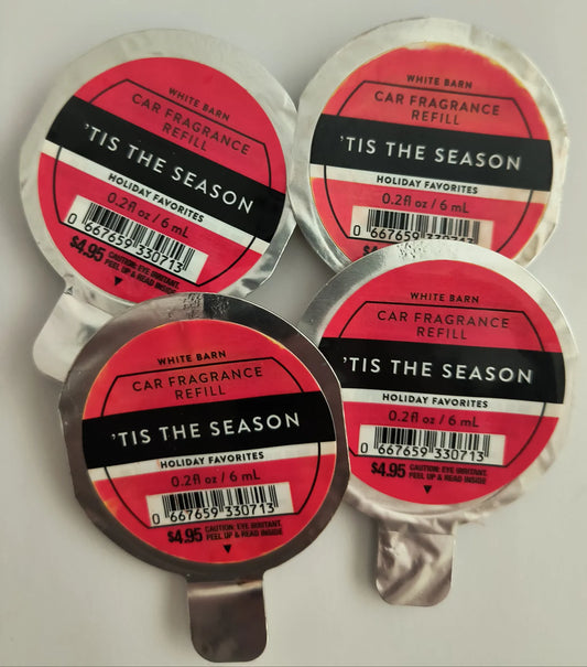 Bath & Body Works 'TIS THE SEASON car fragrance refill 4 pack air freshener long lasting scent for car MWG