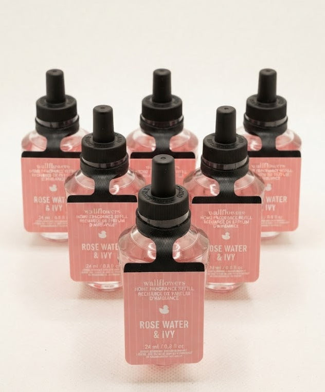 ROSE WATER & IVY Bath & Body Works Wallflowers Fragrance Refill 6-Pack, 0.8 oz each, pink rose floral home fragrance bulbs