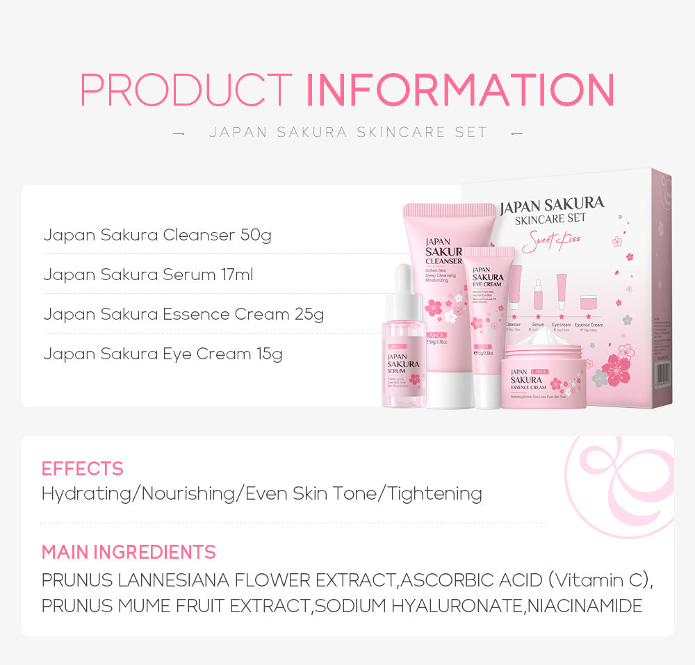 Japan Sakura skincare set with products and packaging on a white background