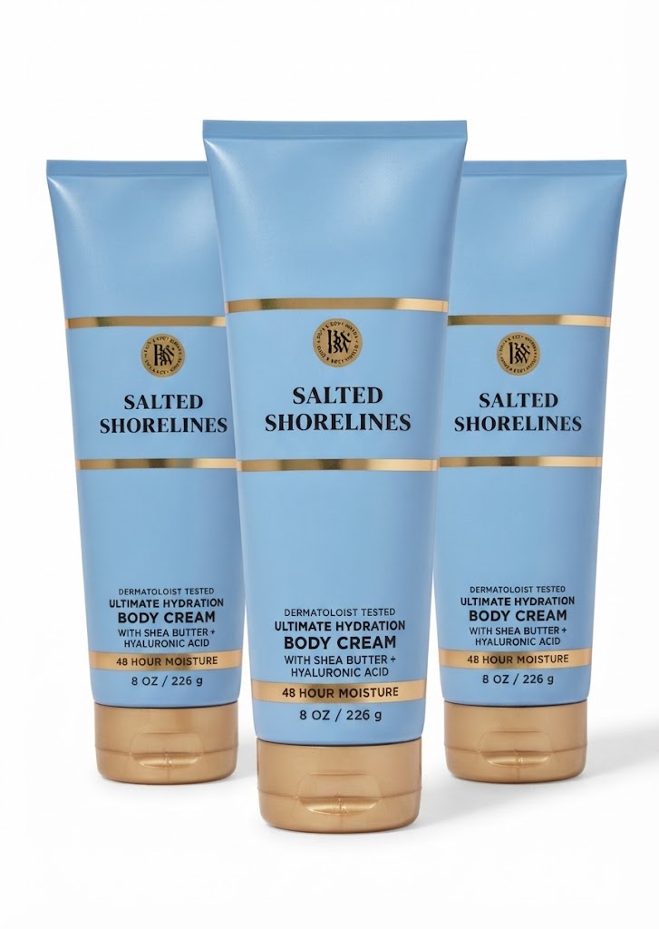 SALTED SHORELINES Bath & Body Works Ultimate Hydration Body Cream 3-Pack, 8 oz each, fresh coastal moisturizing cream tubes