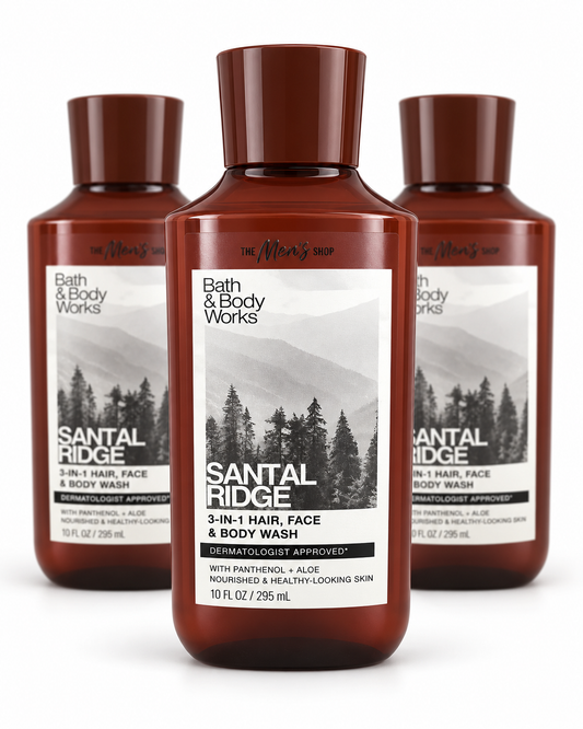 Three Bath & Body Works SANTAL RIDGE 3 In 1 Hair Face & Body Wash for Men 10 oz bottles