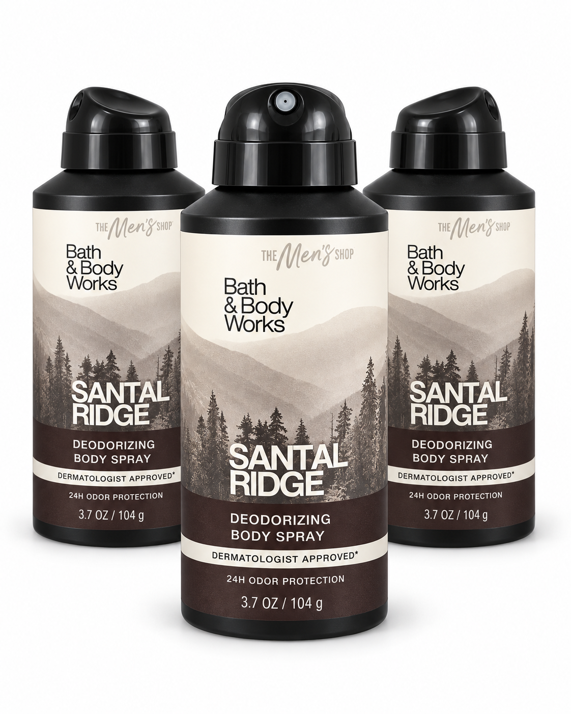 Three Bath & Body Works SANTAL RIDGE Deodorizing Body Spray for Men 3.7 oz bottles