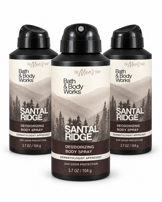 Three Bath & Body Works SANTAL RIDGE Deodorizing Body Spray for Men 3.7 oz bottles