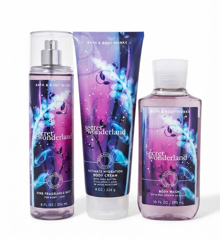 SECRET WONDERLAND Bath & Body Works 3-Step Body Care Set with fine fragrance mist, body cream and body wash