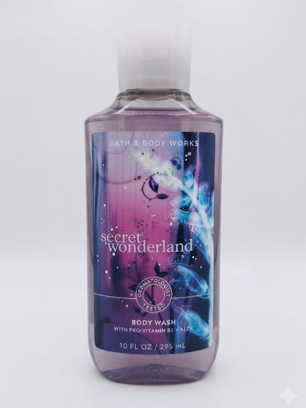 SECRET WONDERLAND Bath & Body Works Body Wash, 10 oz purple bottle with pro-vitamin B5 and aloe