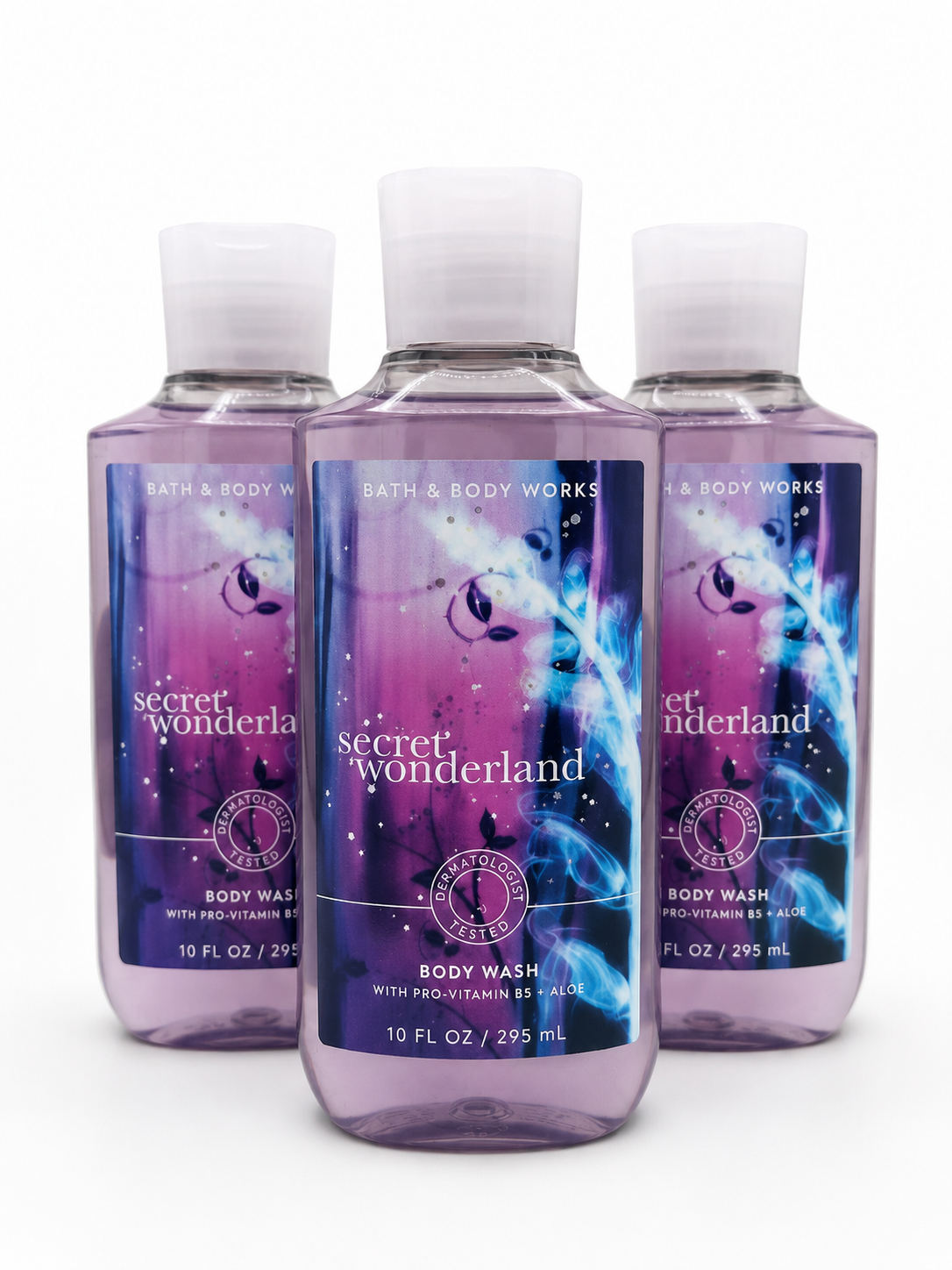 SECRET WONDERLAND Bath & Body Works Body Wash 3-Pack, 10 oz each, purple shower gel bottles with aloe and pro-vitamin B5