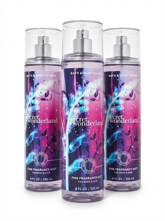 SECRET WONDERLAND Bath & Body Works Fine Fragrance Mist 3-Pack, 8 oz each, purple body and hair spray bottles