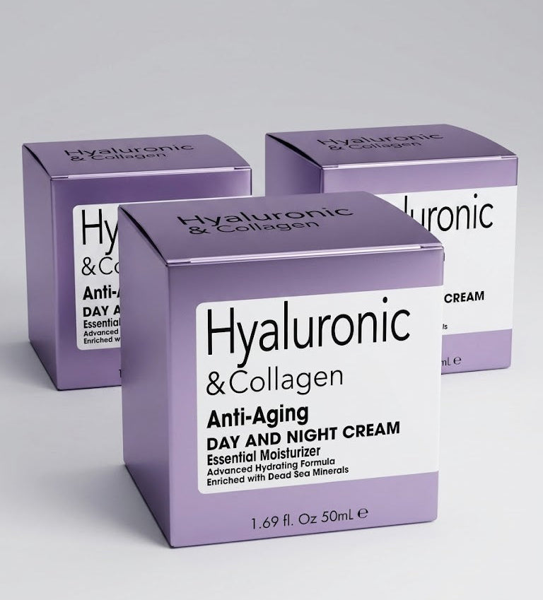 SPA COSMETICS Hyaluronic & Collagen Anti-Aging Cream 3 Pack 50mL Each Anti Aging Day and Night Moisturizer Dead Sea Minerals Face Cream Best Value Bundle