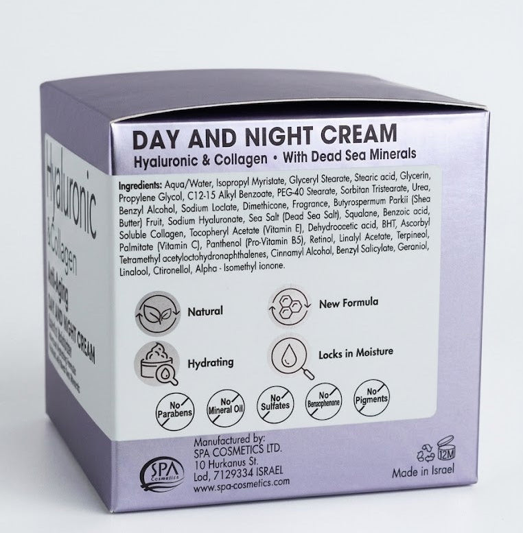 SPA COSMETICS Hyaluronic Collagen Anti Aging Cream Ingredients List 50mL Face Moisturizer Dead Sea Minerals Formula Details