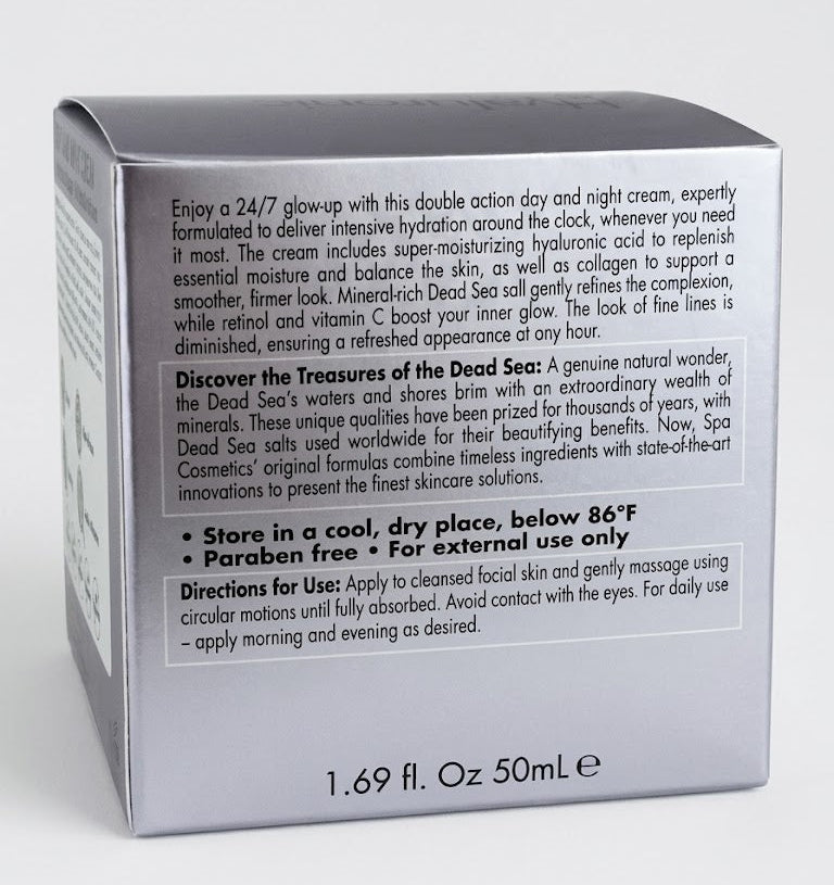 SPA COSMETICS Hyaluronic Collagen Anti Aging Cream Product Description Side Packaging 50mL Day and Night Moisturizer Benefits and Details