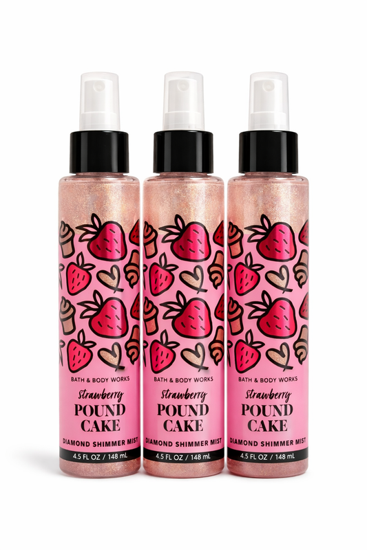 Bath & Body Works Strawberry Pound Cake Diamond Shimmer Mist 4.5 oz 3-Pack – Sweet Strawberry Fragrance Body Spray with Glow Finish | My Wrinkles Gone