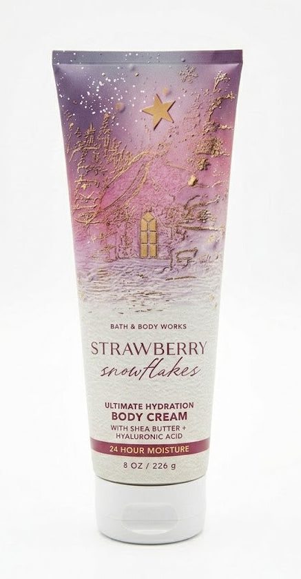 STRAWBERRY SNOWFLAKES Bath & Body Works Body Cream 8 oz single tube winter strawberry moisturizing cream