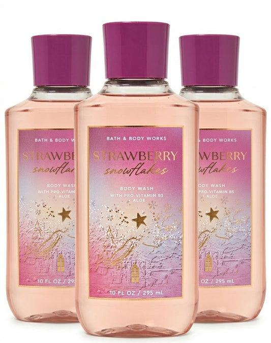 STRAWBERRY SNOWFLAKES Bath & Body Works Body Wash 3-pack bundle winter berry shower gel collection