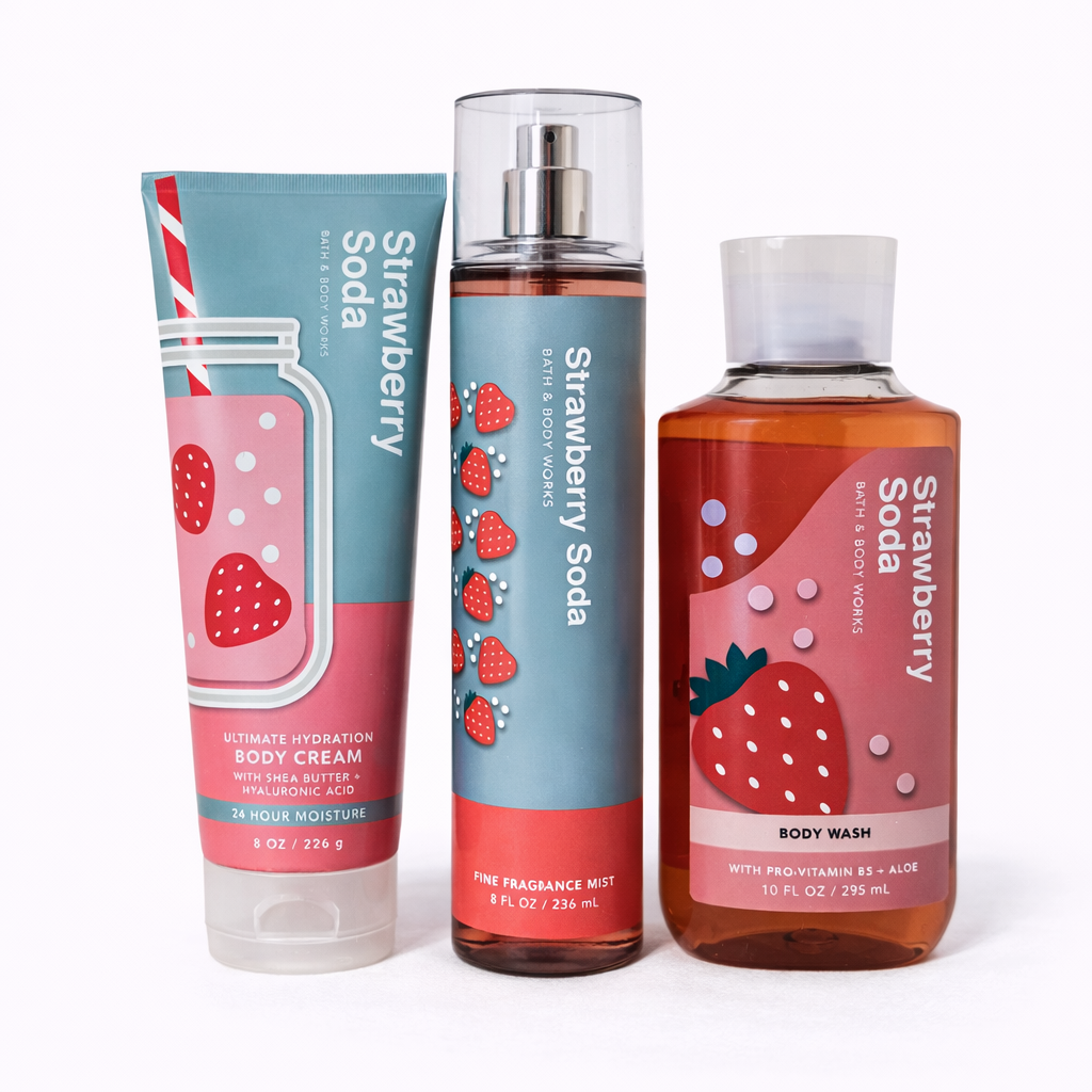 STRAWBERRY SODA Bath & Body Works 3-Step Bundle – Body Cream, Fragrance Mist & Body Wash | My Wrinkles Gone