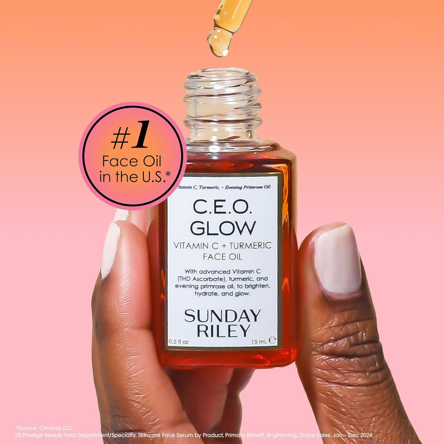 Sunday Riley C.E.O Glow Vitamin C Turmeric Brightening Facial Oil Anti Aging Skincare Treatment for Radiant Even Skin Tone