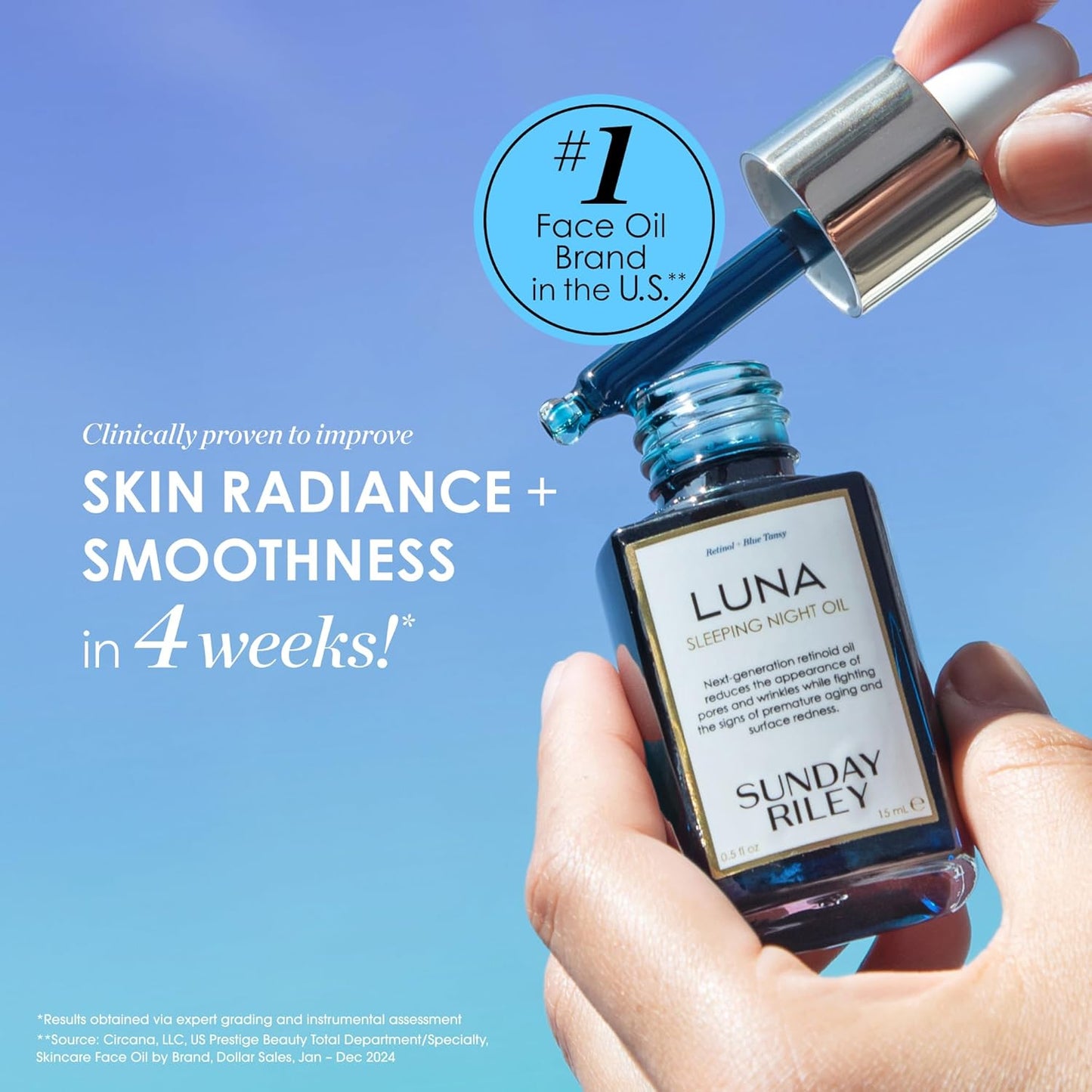 Sunday Riley Luna Retinol Face Oil Overnight Anti Aging Treatment for Wrinkles Skin Renewal and Radiant Skin