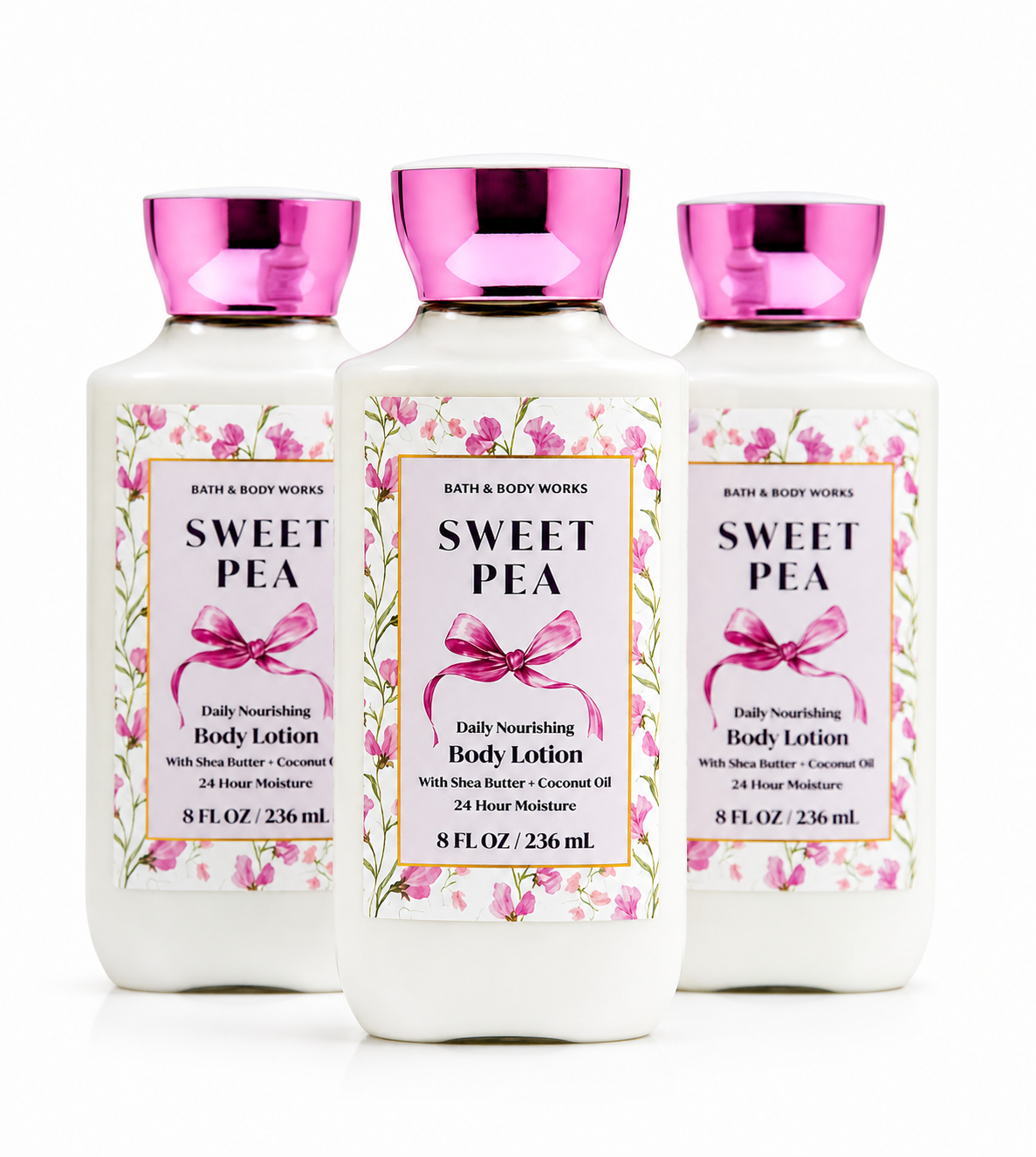 SWEET PEA Bath & Body Works Body Lotion 3-Pack 8 oz each – floral moisturizing body lotion bundle with shea butter and coconut oil
